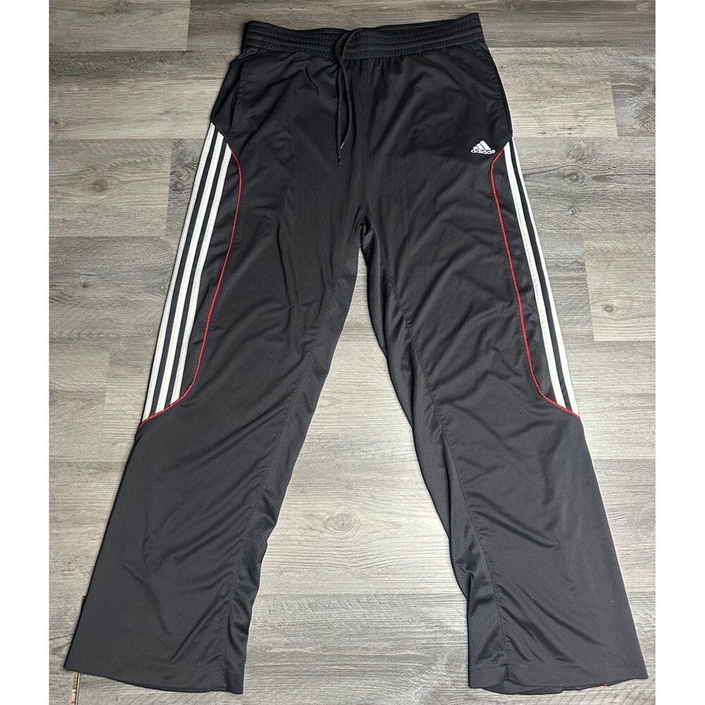 Adidas Men Activewear Track Pants Black Y2K Logo Stripe Polyester Drawstring/ L